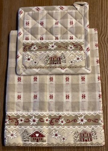 Hand Towel and Pot Holder Set - Chalet and Edelweiss Design